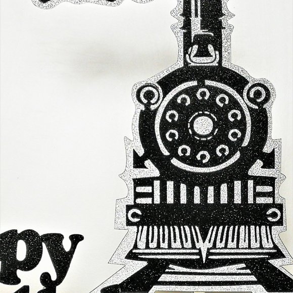 3D Locomotive Train Happy Birthday Black on Silver - Picture 2 of 3
